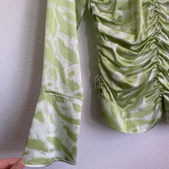 NWT GANNI Zebra Stripe Ruched Silk Blouse in Margarita - Picture 6 of 16